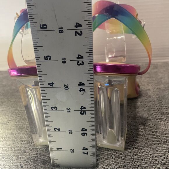 Gianni Bini Sandals Size 9.5M Pink Heels Rainbow Strappy Clear Lucite Block - Picture 13 of 16
